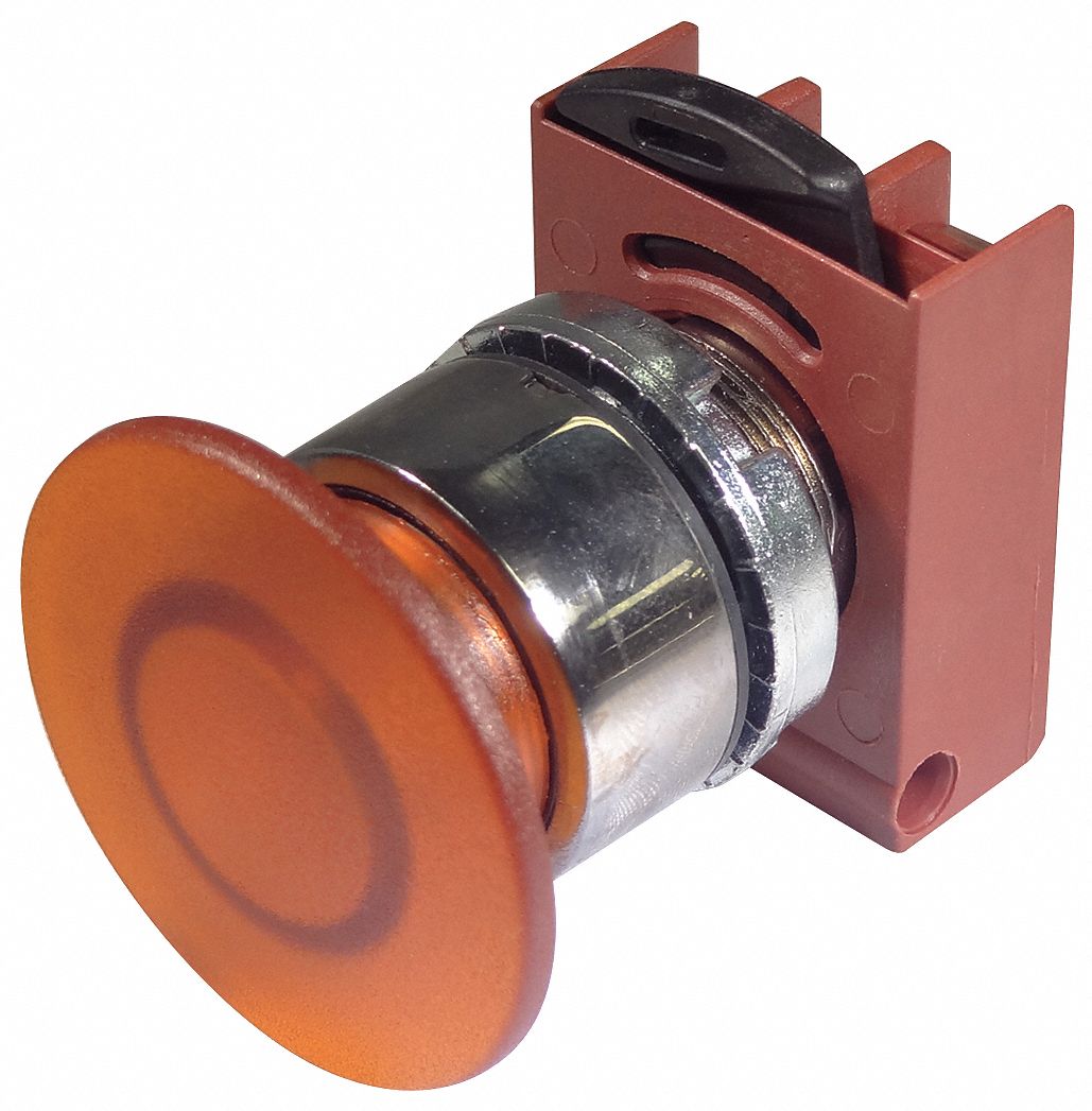 GE Illuminated Push Button Operator, 22 mm, Momentary, 40mm Mushroom Head, Metal 49A784