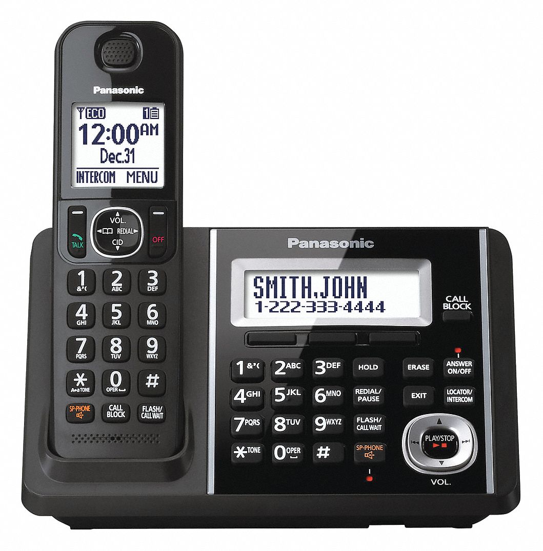 PANASONIC Cordless Telephone, Black, Voicemail No 49AD30KXTGF340B