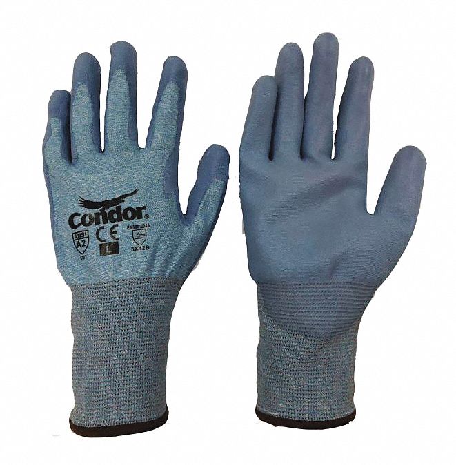 GANTS ENDUITS,P(7),RÉSISTANCE AUX COUPURES DE NIVEAU A2 ANSI,PAUME TREMPÉE,PUR,PEHP,13GA