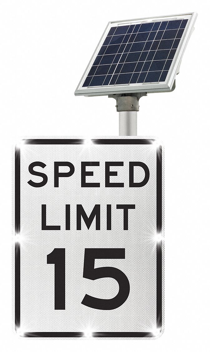 LED Traffic Sign: 24 in x 18 in Nominal Sign Size, Aluminum, 0.08 in Thick, R2-1 MUTCD, Solar
