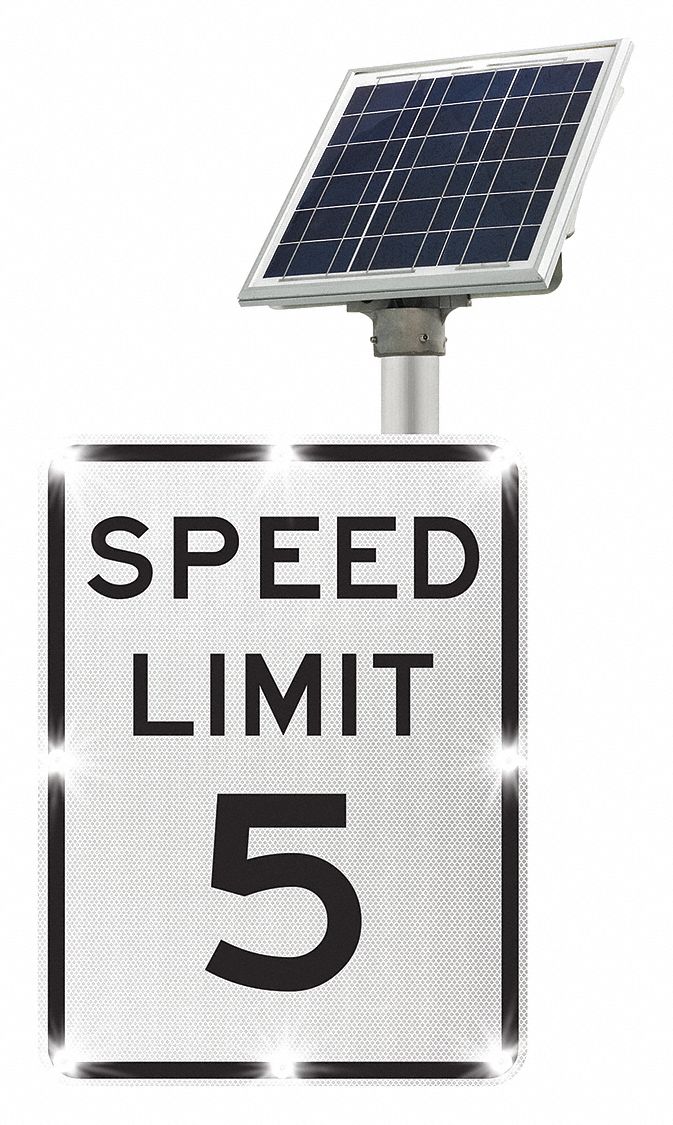 LED Traffic Sign: 24 in x 18 in Nominal Sign Size, Aluminum, 0.08 in Thick, R2-1 MUTCD, Solar