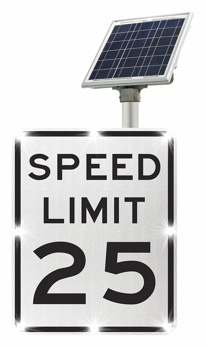 LED Traffic Sign: 30 in x 24 in Nominal Sign Size, Aluminum, 0.08 in Thick, R2-1 MUTCD, Solar