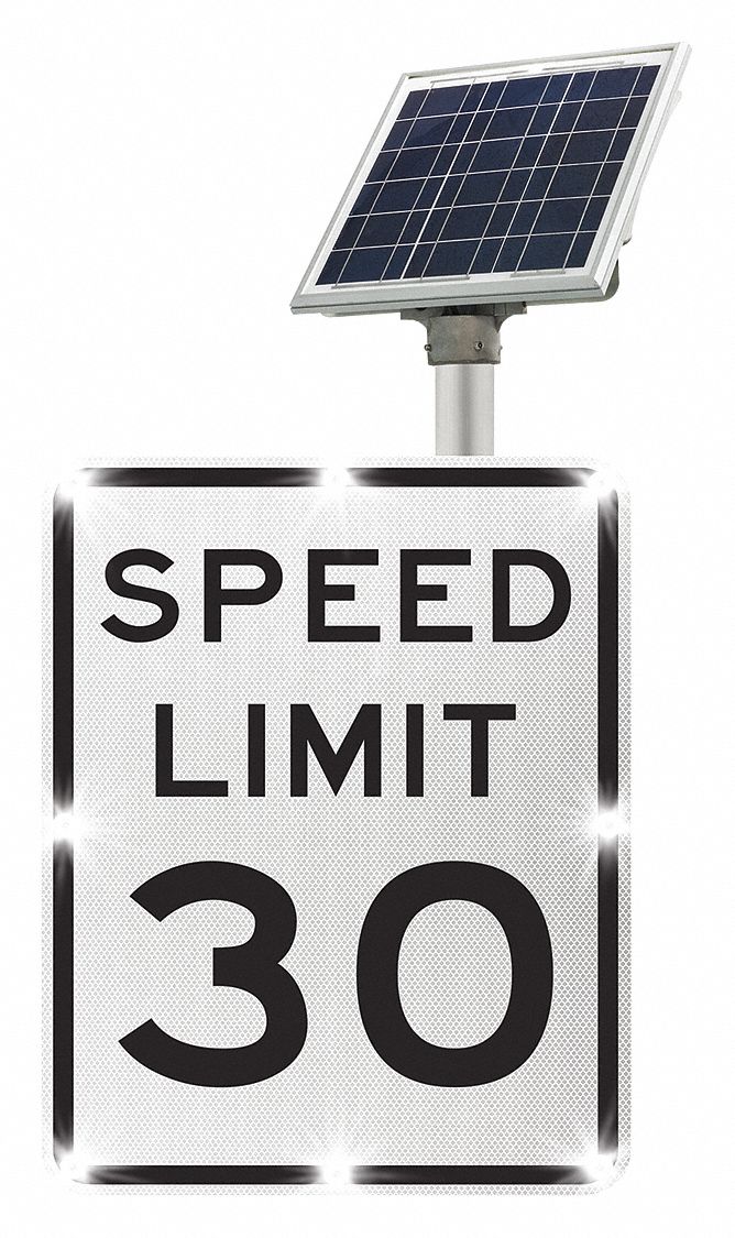 LED Traffic Sign: 30 in x 24 in Nominal Sign Size, Aluminum, 0.08 in Thick, R2-1 MUTCD, Solar