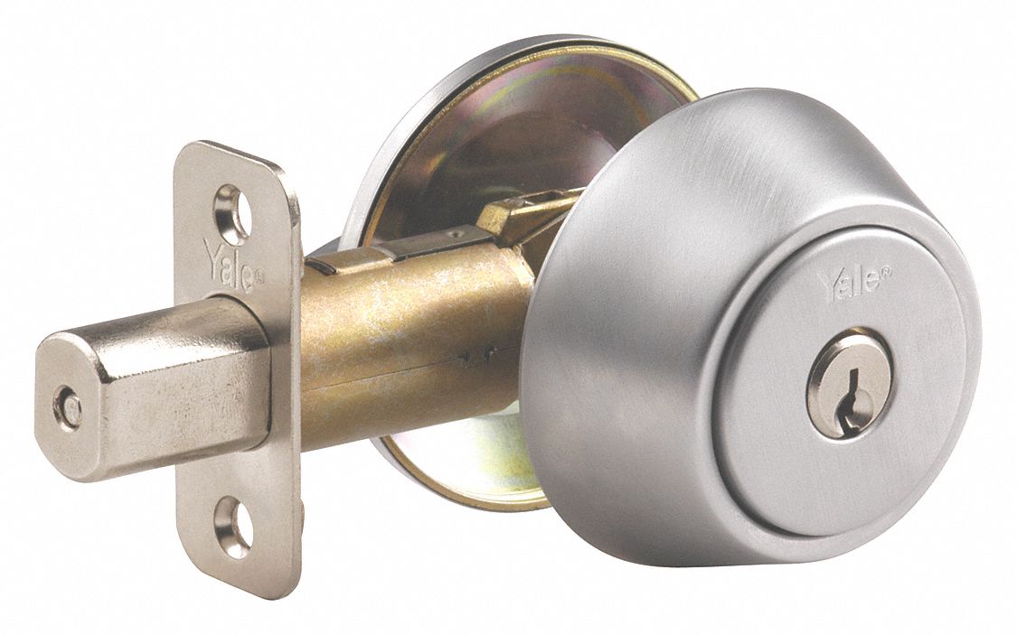 Deadbolt Lock: Cylindrical, 1 3/8 in Door Thick - Max, Chrome