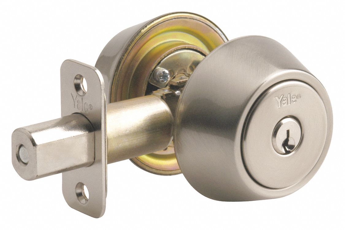 Deadbolt Lock: Cylindrical, 1 3/8 in Door Thick - Max, Nickel