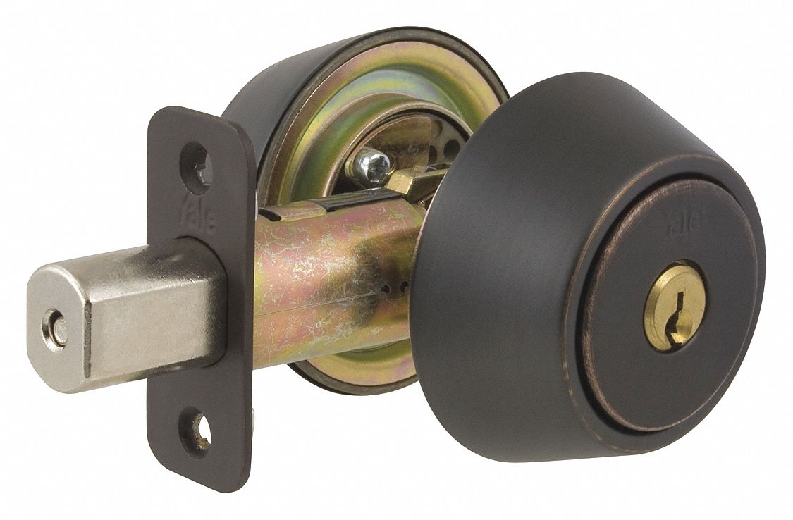 Deadbolt Lock: Cylindrical, 1 3/8 in Door Thick - Max, Brass