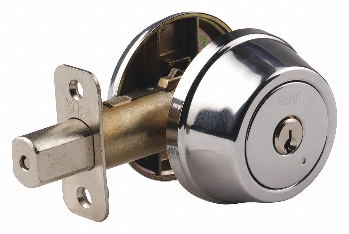 Deadbolt Lock: Cylindrical, 1 3/8 in Door Thick - Max, Chrome