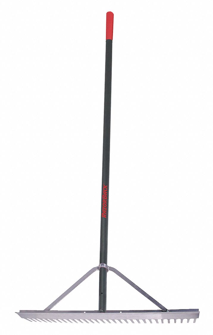 Landscape Rake: Aluminum, 2 1/2 in Lg of Tines, 30 in Overall Wd of Tines, 30 Tines