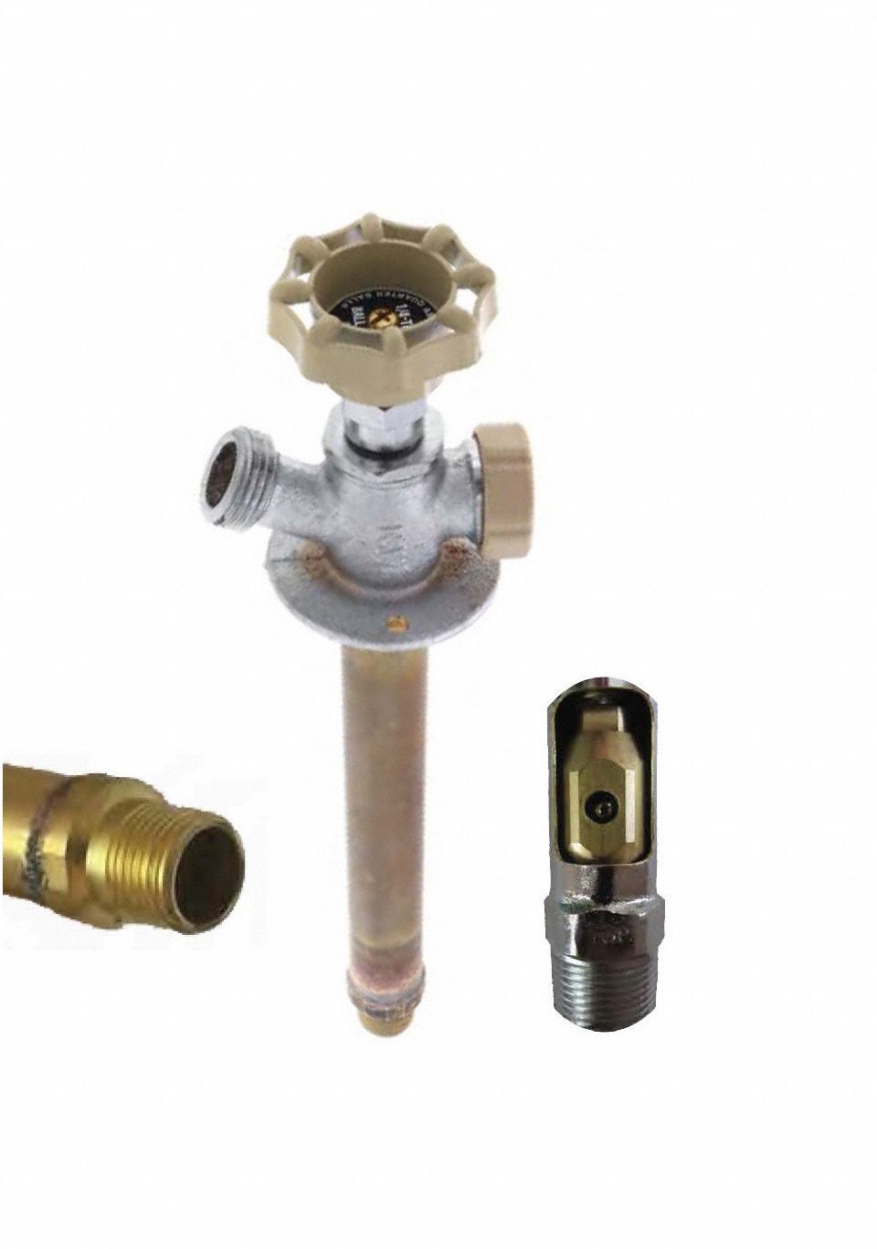 Ball Valve Sillcock: Quarter-Turn, Brass, Nickel, Plastic, 1/2 in Inlet Connection Size