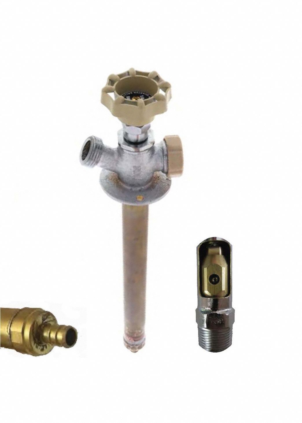 Ball Valve Sillcock: Quarter-Turn, Brass, Nickel, Plastic, 1/2 in Inlet Connection Size