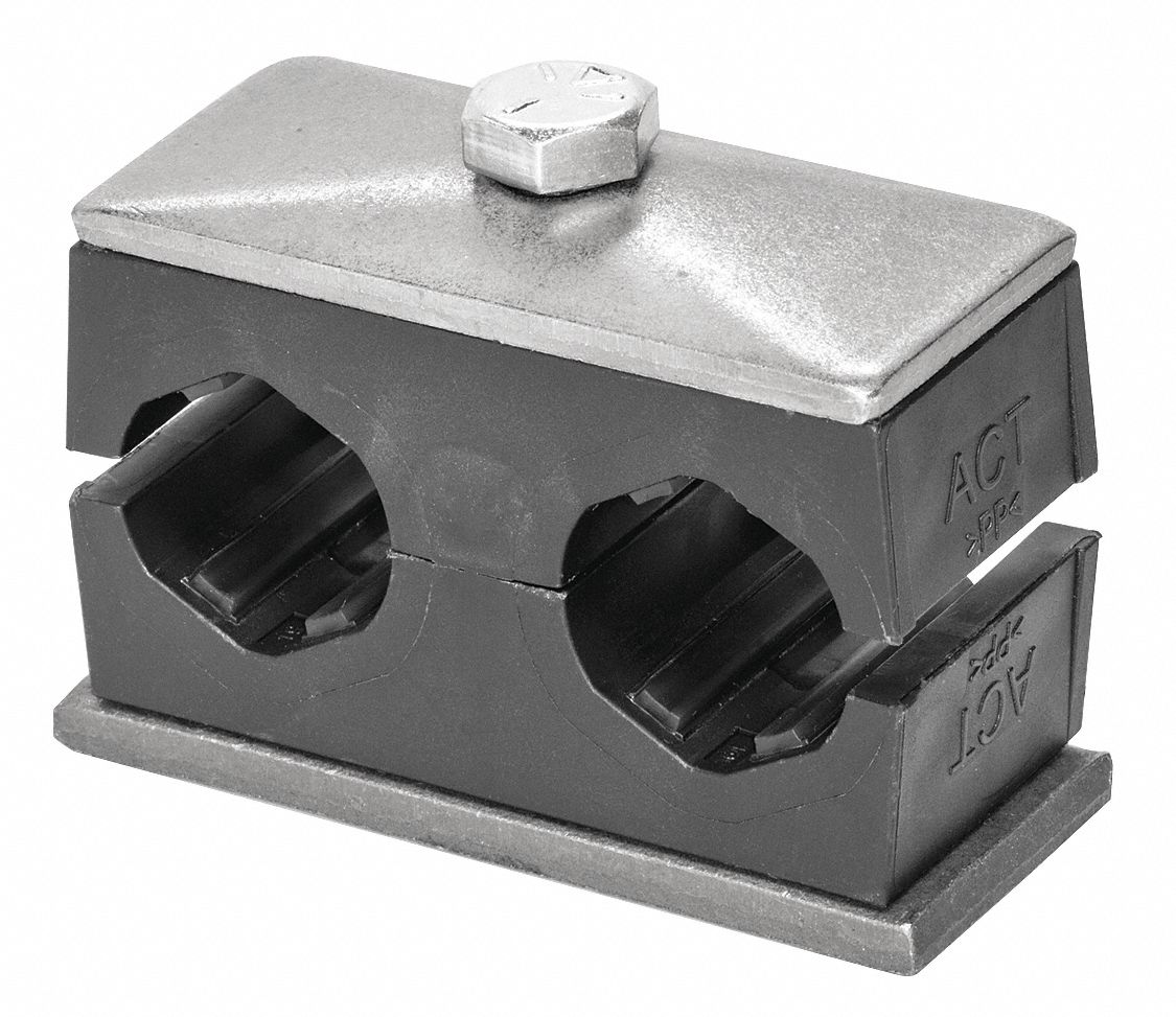 Tube Clamp: Anti-Corrosion Weld Mount Twin Clamp, 3/4 in x 3/4 in Tube Size