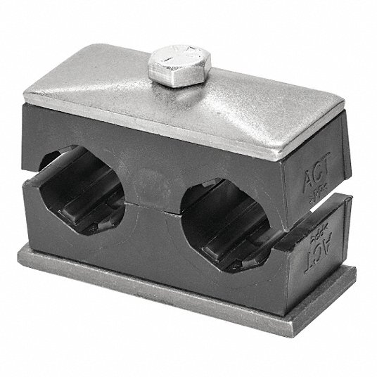 Tube Clamp: Anti-Corrosion Weld Mount Twin Clamp, 1/4 in x 1/4 in Tube Size