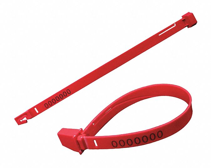 ELC SECURITY PRODUCTS Strap Seals, Plastic, Red, 7 1/2 in, PK 250