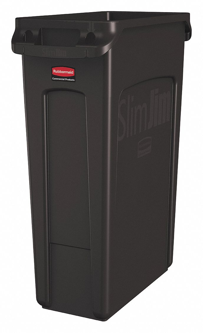 Trash Can: Slim Jim®, Rectangular, Brown, 23 gal Capacity, Trash Can