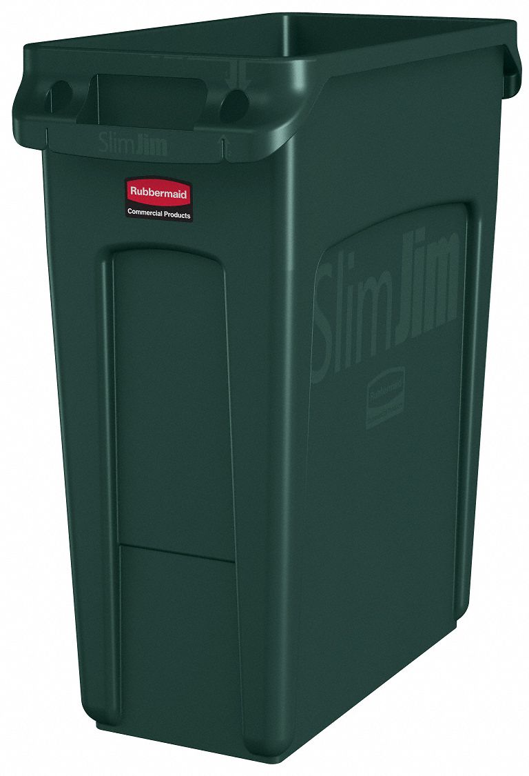 Trash Can: Slim Jim®, Rectangular, Green, 16 gal Capacity, Trash Can