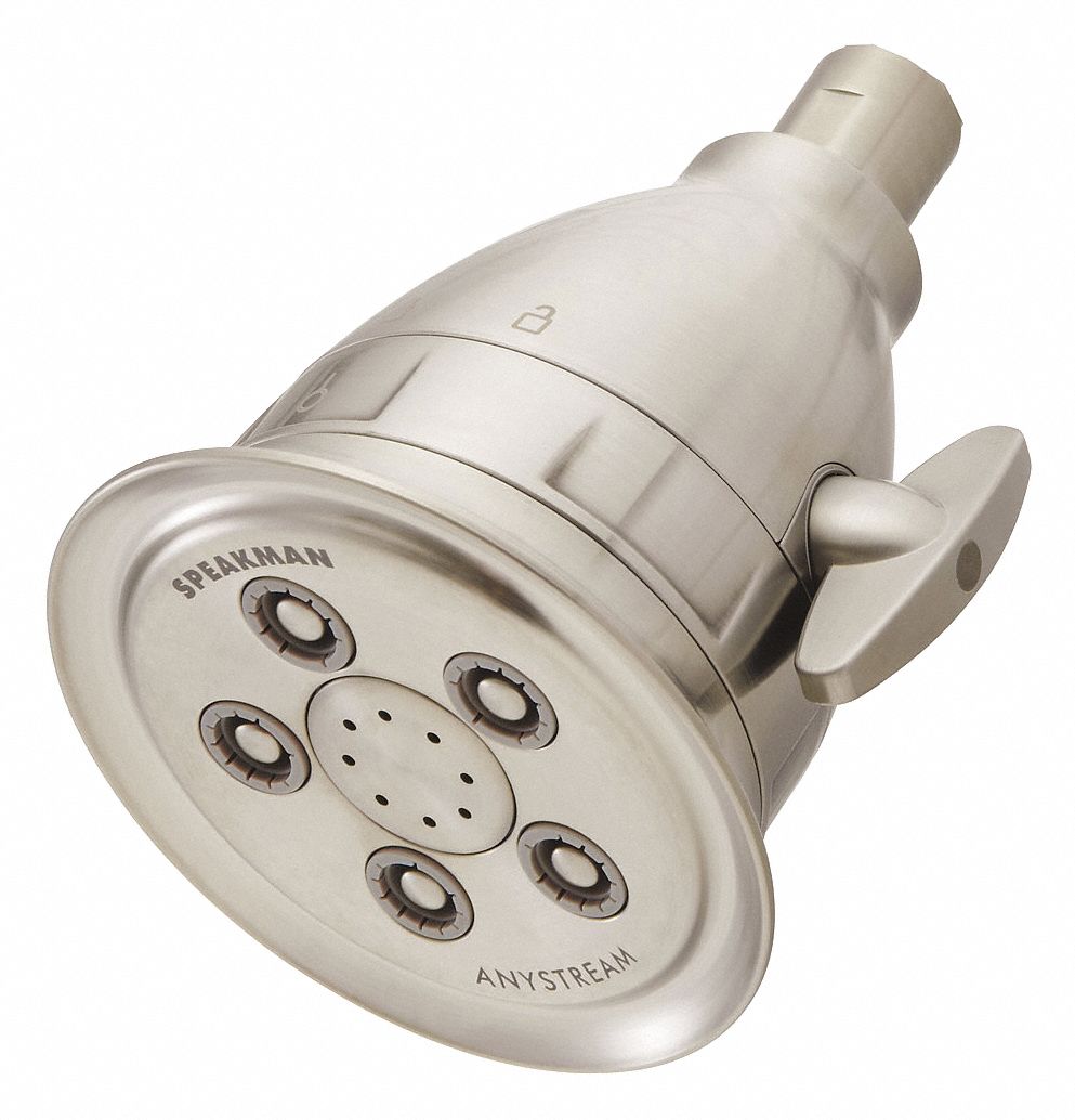 Fixed Showerhead: Hotel S-2005-HBF, 2 gpm Fixed Showerhead Flow Rate, Brass/Plastic, Multi