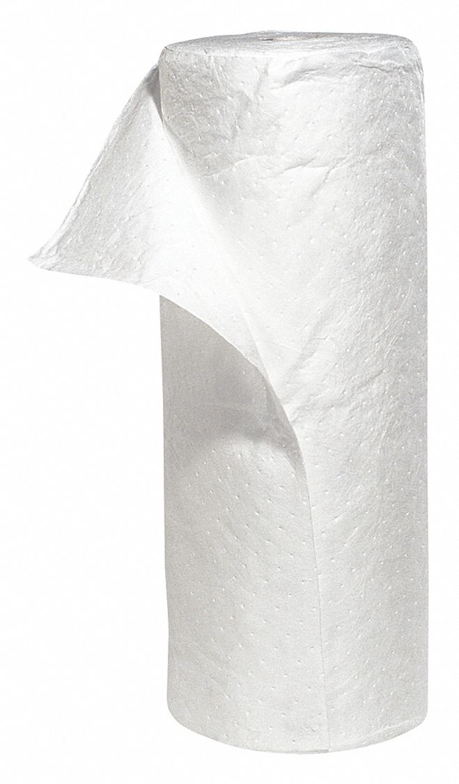 ROULEAU ABSORBANT, 17 X 7 1/2 PO EN TAILLE PERFORÉE, 150 PI X 30 PO, POLYPROPYLÈNE, 55 GAL PAR PAQUET, BLANC