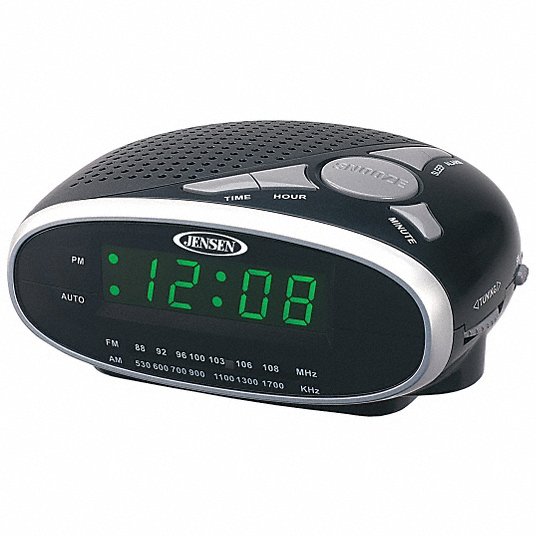Desk Clock: Manual, LED, Round, 6 in Overall Dia., 3 in Face Dia., Wired, Digital