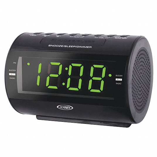 Desk Clock: Manual, LED, Round, 5 3/8 in Overall Dia., 3 1/2 in Face Dia., Wired, Digital