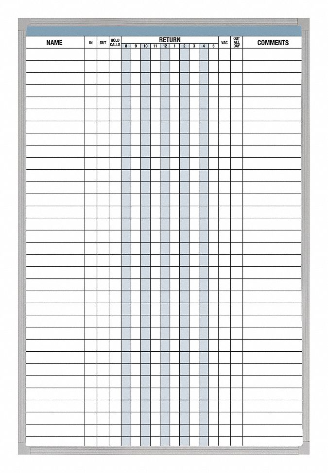 In/Out Board: 36 in Board Ht - Side 1, Wall Mounted, Magnetic, White, Aluminum, 24 in Overall Ht