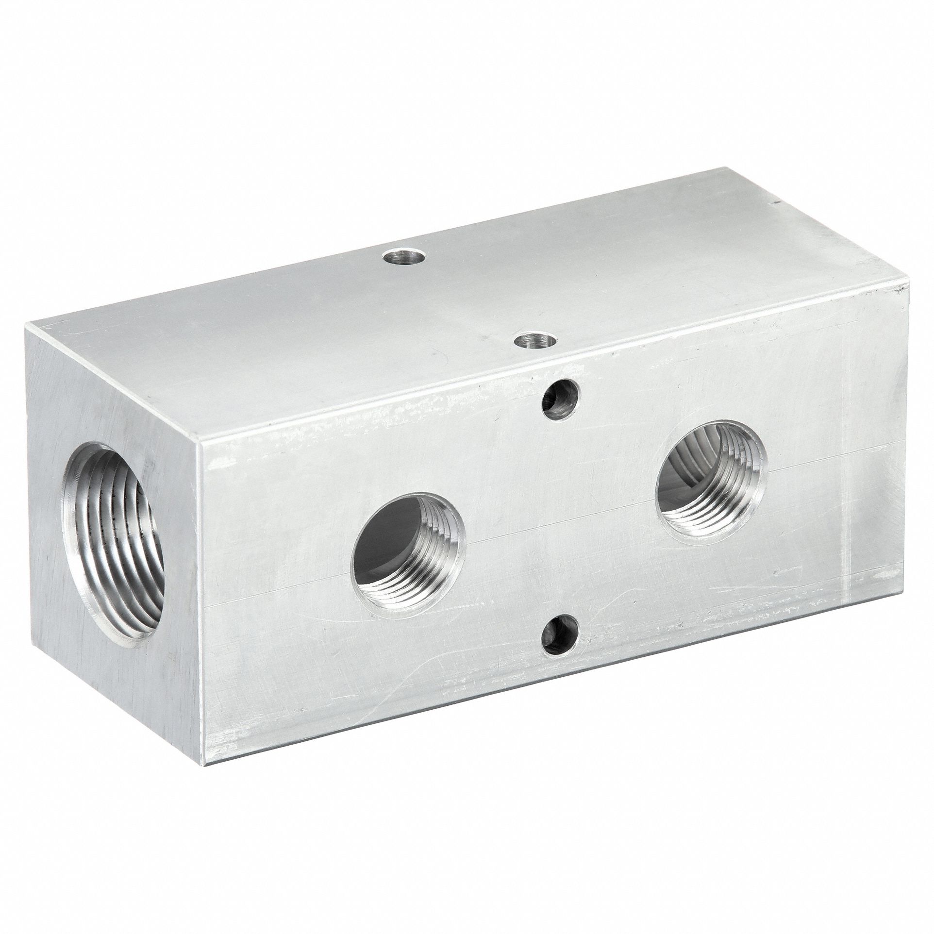 Pipe Manifold Fitting: Inline, NPT x NPT, Rectangle, Aluminum, 1 in NPT, 1/2 in NPT