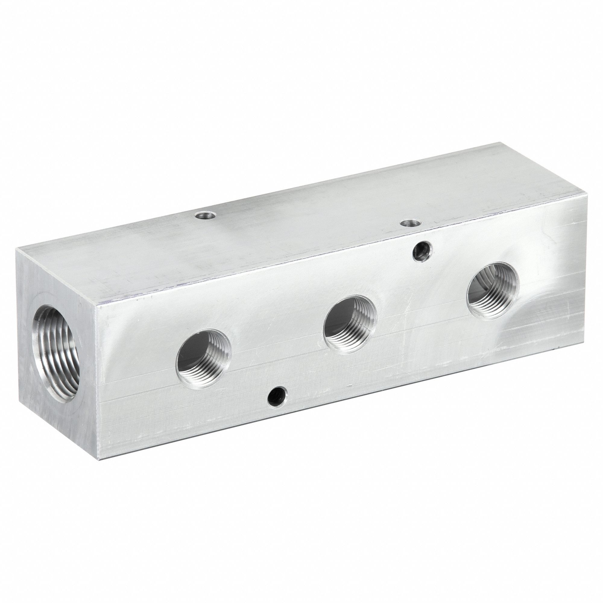 MANIFOLD: INLINE, 6061 ALUMINUM, 3 OUTLETS, 1 IN FEMALE NPT INLET, ½ IN FEMALE NPT OUTLET