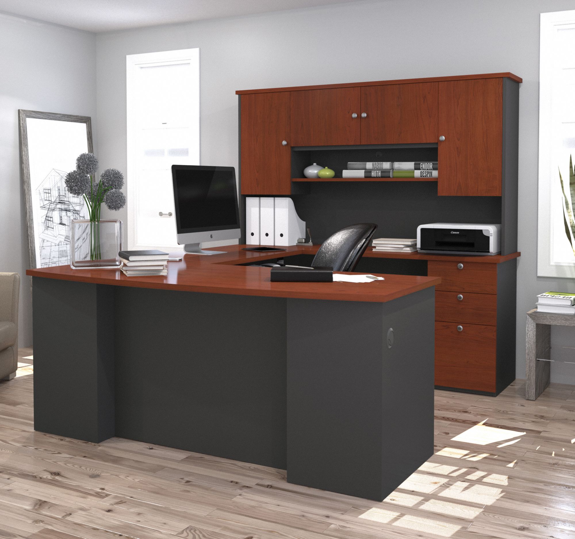 BESTAR Manhattan UShape Office Desk, Overall Height 70 45/64 in