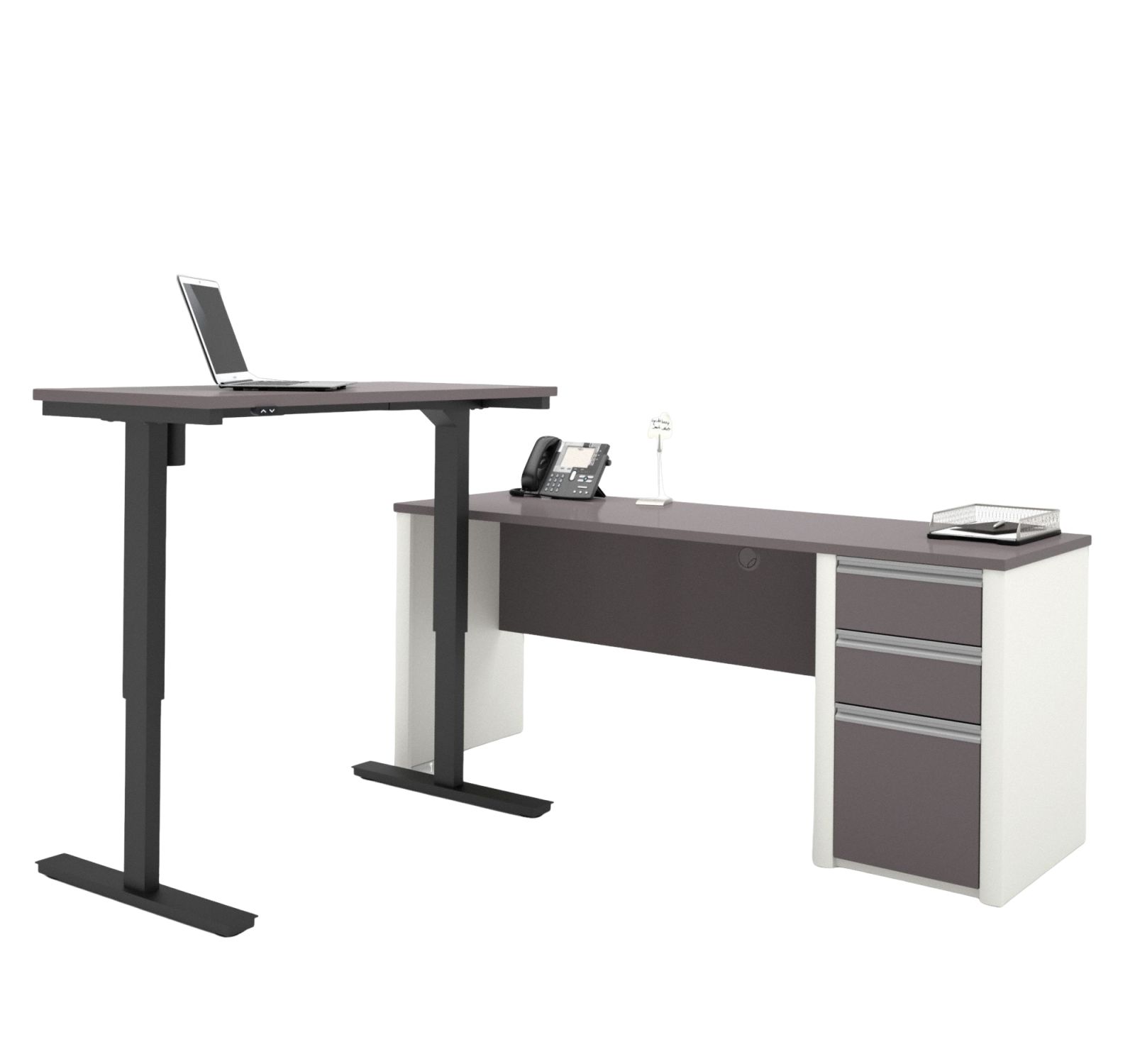 Office Furniture Kit with Fixed- and Adjustable-Height Desks: Slate, 71 1/8 in Overall Wd