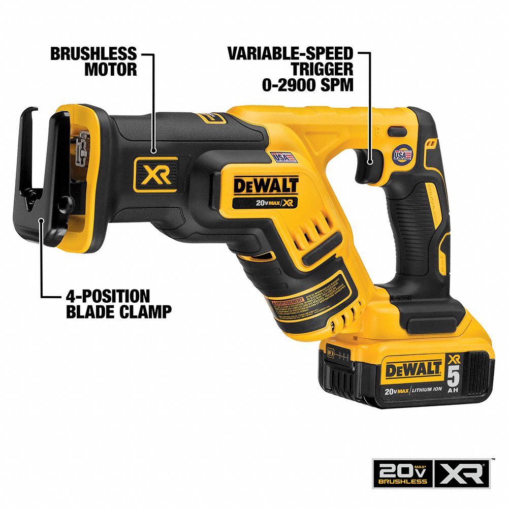 DEWALT Reciprocating Saw Kit 1 1/8 in Stroke Lg, 2,900 Max. Strokes