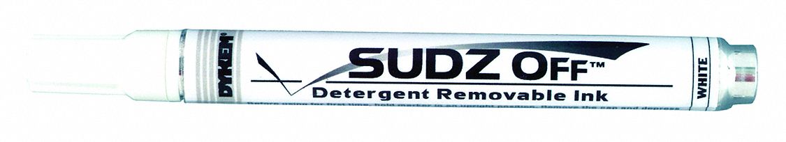 Liquid Paint Marker: Detergent Removable, White, 1.3 mm Tip Wd, Point