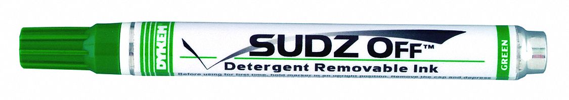 Liquid Paint Marker: Detergent Removable, Green, 1.3 mm Tip Wd, Point