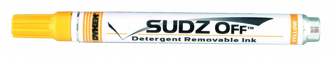 Liquid Paint Marker: Detergent Removable, Yellow, 1.3 mm Tip Wd, Point