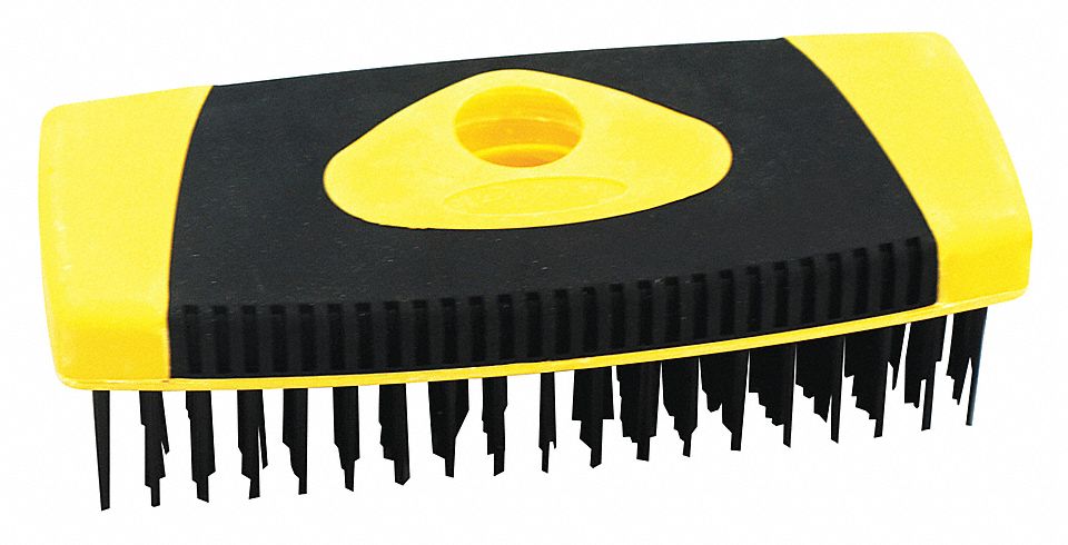 WIRE BRUSH, BLOCK, ACME THREAD, 19 ROWS, 6 5/8 X 2 1/8 IN, BLK/YLW, CARBON STEEL BRISTLES