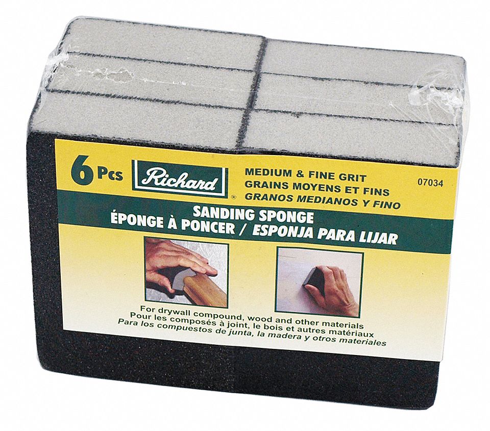 SANDING SPONGE, 4 SIDED, PROFESSIONAL GRADE, MEDIUM/FINE, DARK BROWN, 4 X 2 3/4 X 1 IN, PK 6