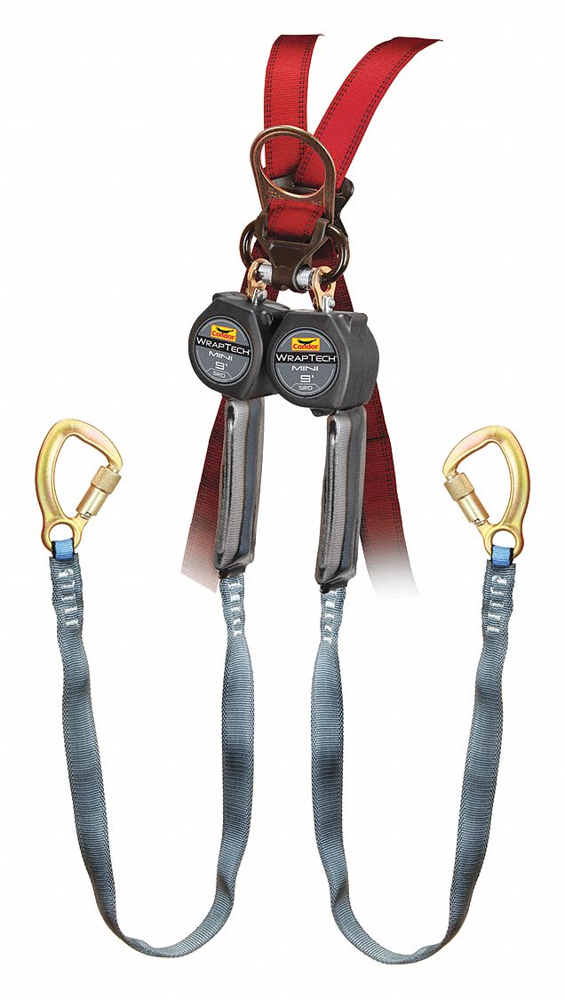 Self-Retracting Lifeline: Steel Carabiner Anchor, Harness Steel Carabiner, 2 legs, 9 ft Line