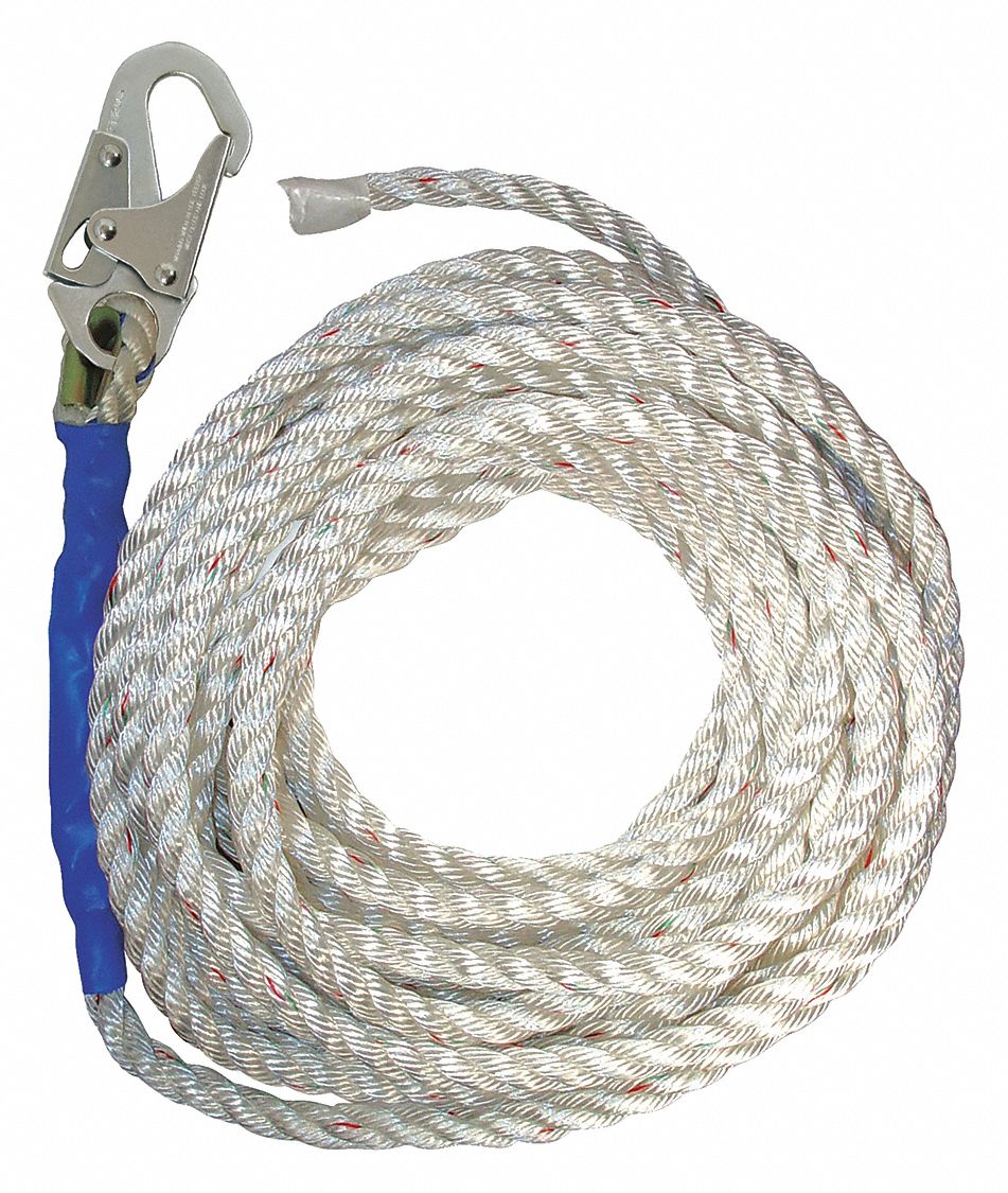 Vertical Lifeline: 100 ft Lifeline Lg, 310 lb Capacity, Steel, 1 Workers Per System, White