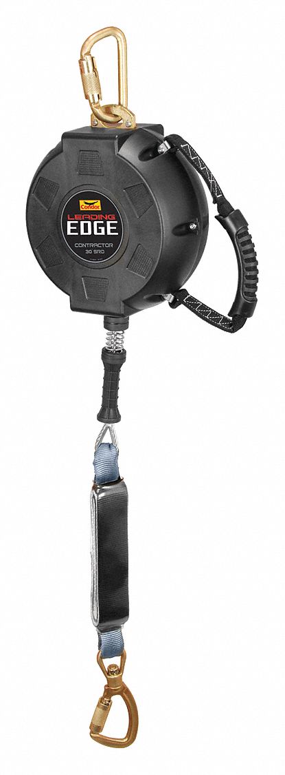 Self-Retracting Lifeline: Steel Carabiner Anchor, Harness Steel Snap Hook, 30 ft Line