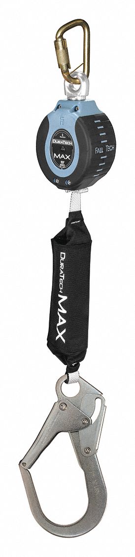 Self-Retracting Lifeline: 2 1/2 inSteel Rebar Hook Anchor, Harness Steel Carabiner