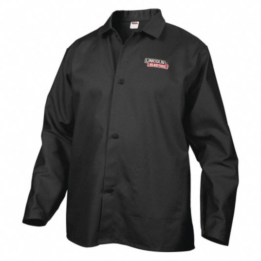 LINCOLN ELECTRIC, Cotton ( 9 oz ), Black, Welding Jacket - 49CE46 ...