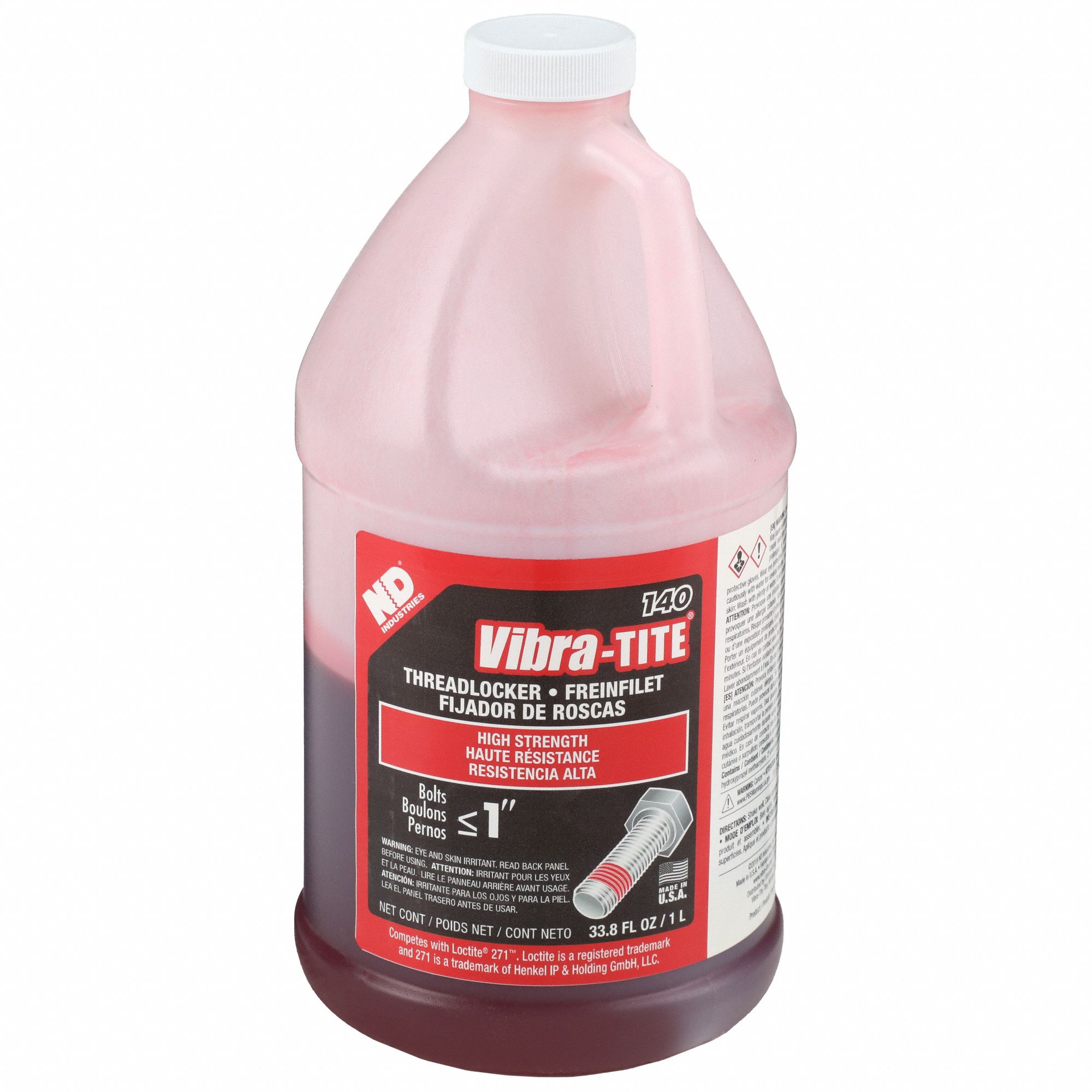 High-Strength Threadlocker: 140, Red, High-Temp Resistant, 33.81 fl oz, Jug, 1 EA