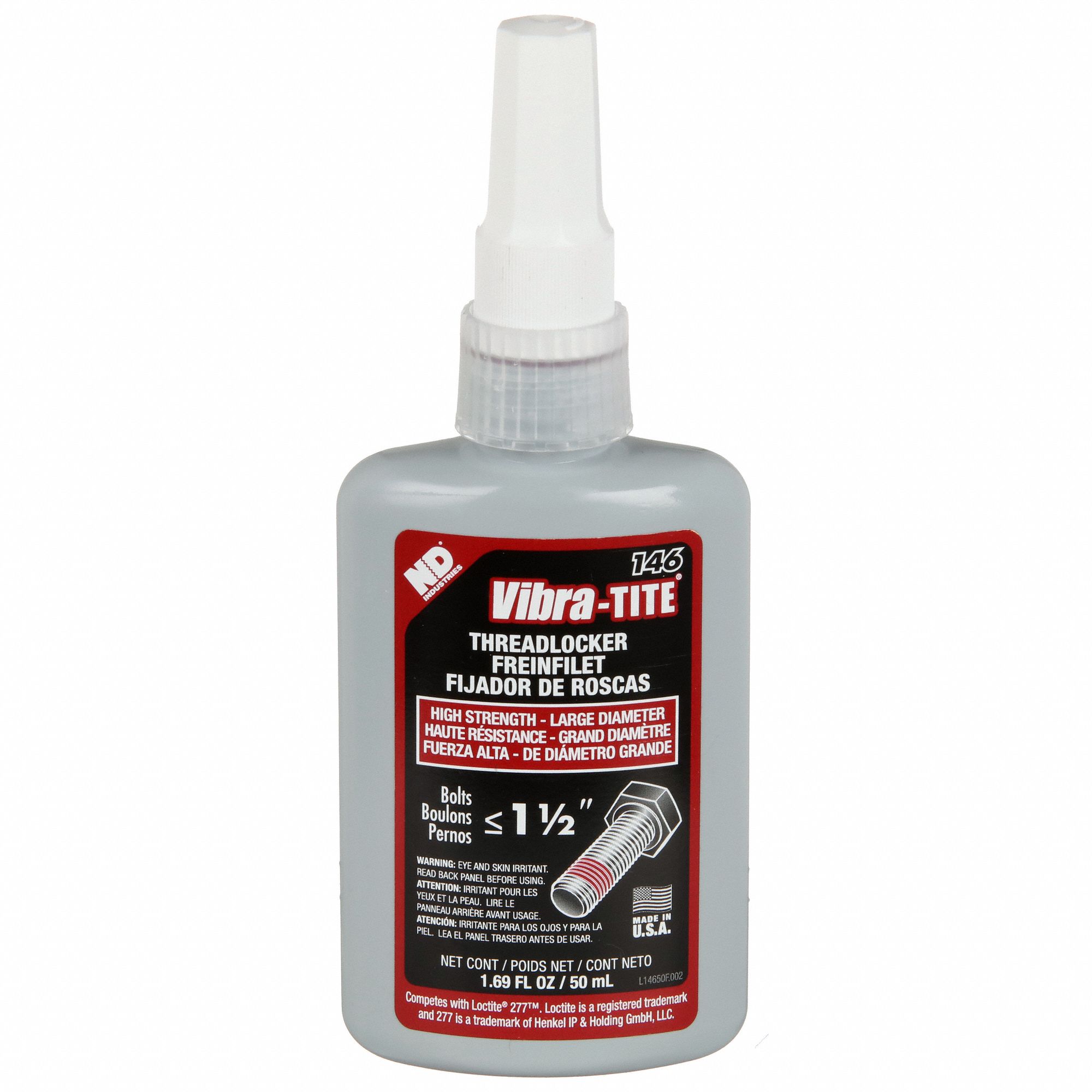 High-Strength Threadlocker: 146, Red, 1.69 fl oz, Bottle, 1 EA, Red – High Strength