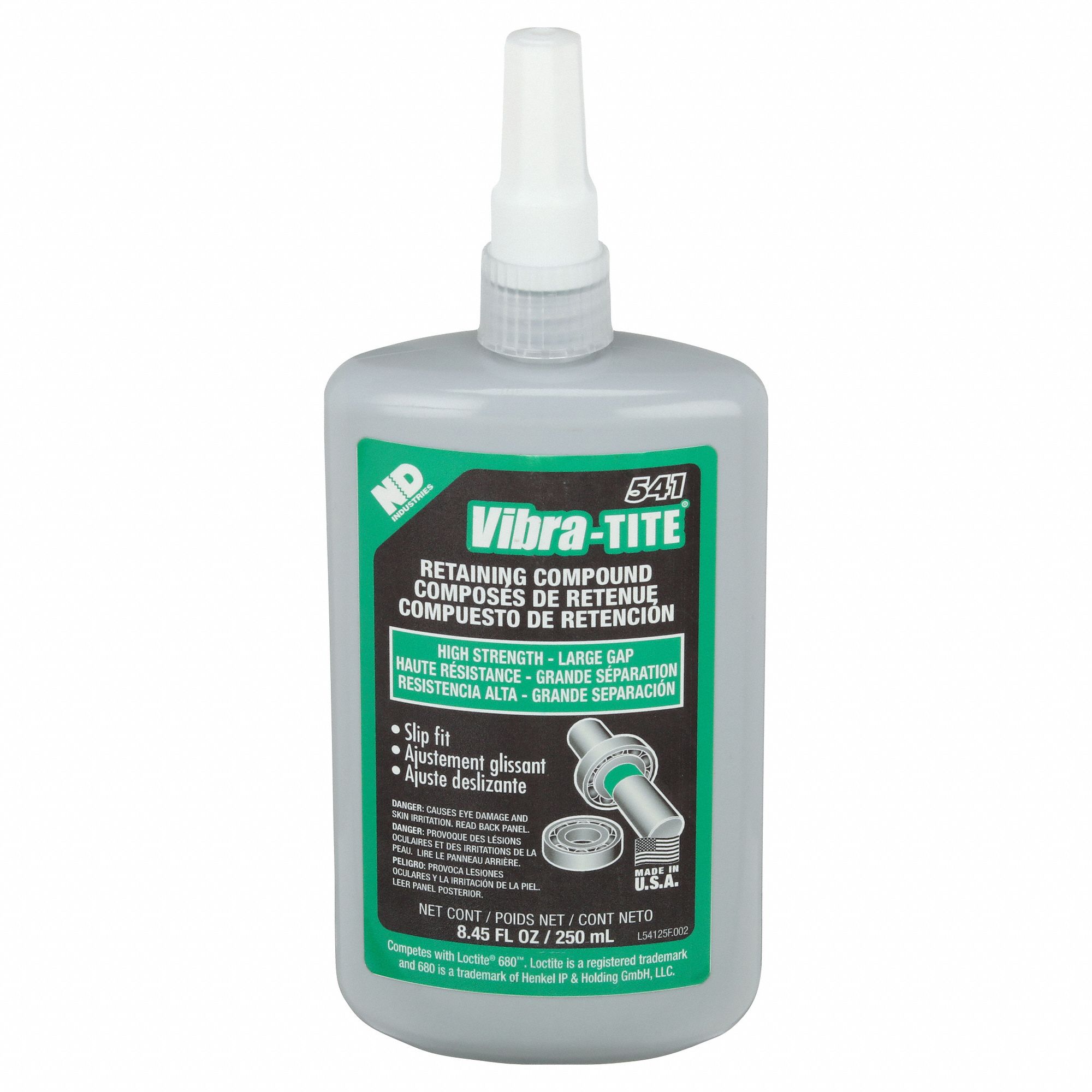 Retaining Compound: 541, 8.5 fl oz, Bottle, Green, For Loose-Fitting Parts