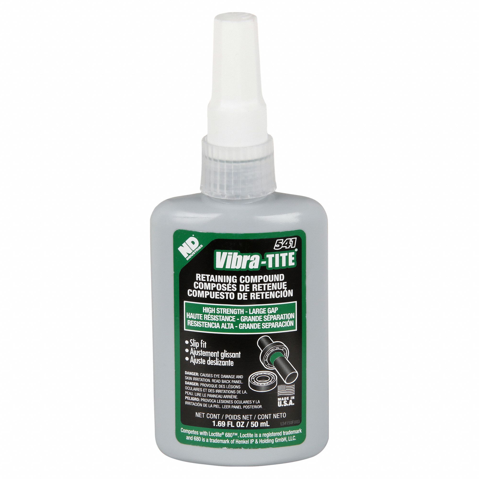 Retaining Compound: 541, 1.7 fl oz, Bottle, Green, For Loose-Fitting Parts