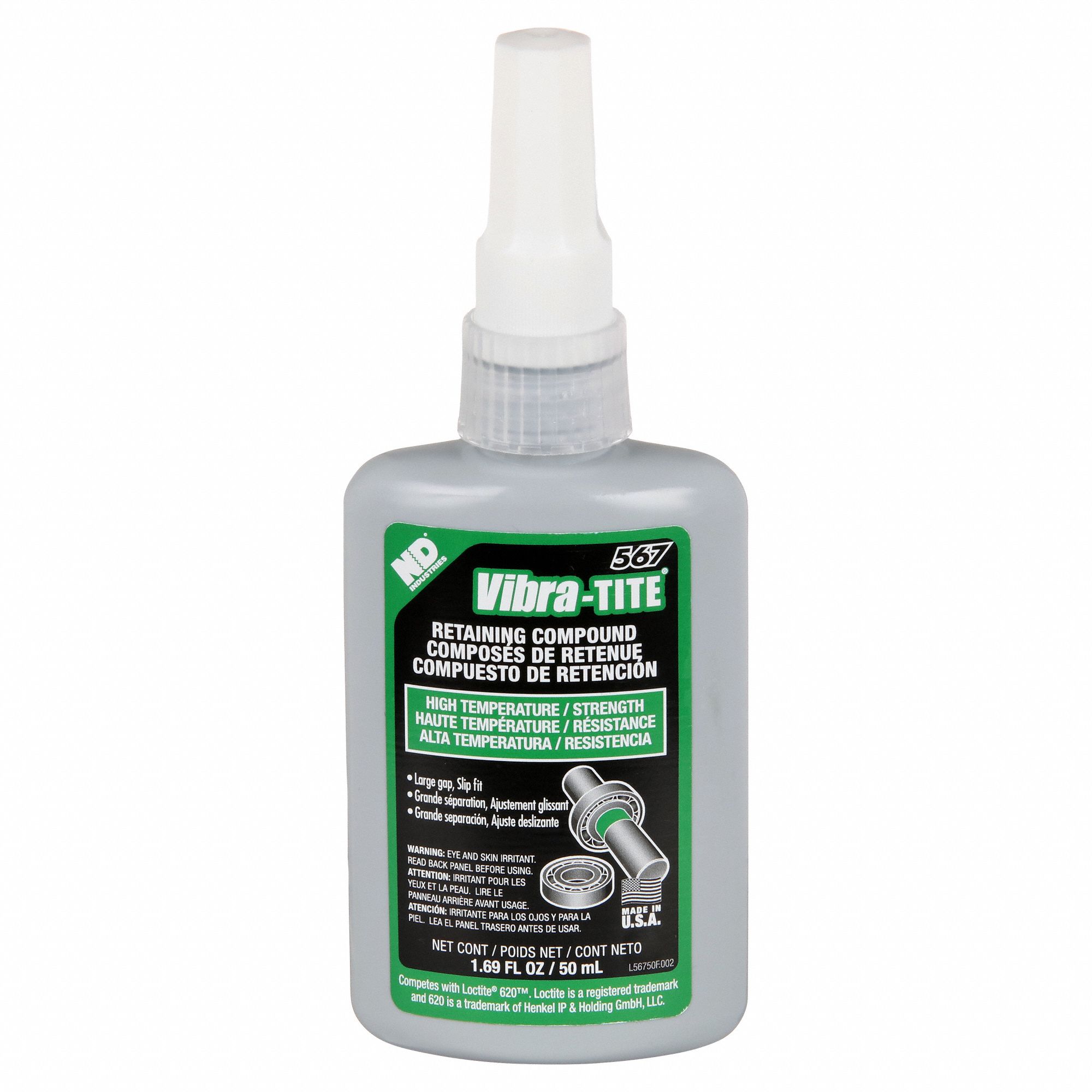 Retaining Compound: 567, 1.7 fl oz, Bottle, Green, High-Temp Resistant/Oil Tolerant