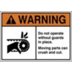 Warning: Do Not Operate Without Guards In Place. Moving Parts Can Crush and Cut. (Chain Hazard Pictogram) Signs