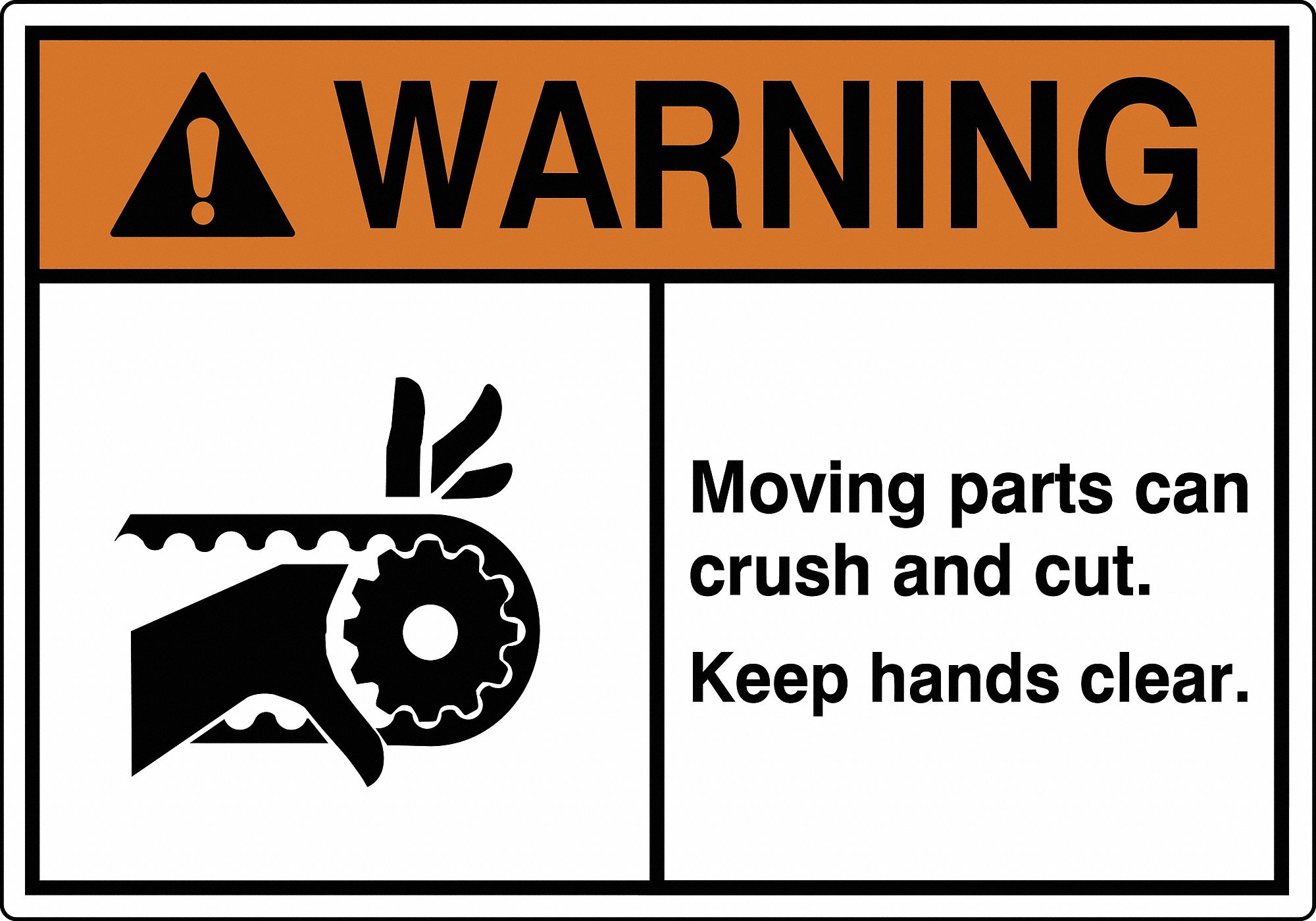 LABEL, POLYESTER, ADHESIVE, 3½X5 IN, 0.005 IN THICK, 5 PK, MOVING PARTS CAN CRUSH & CUT. KEEP HANDS CLEAR. (CHAIN HAZ...