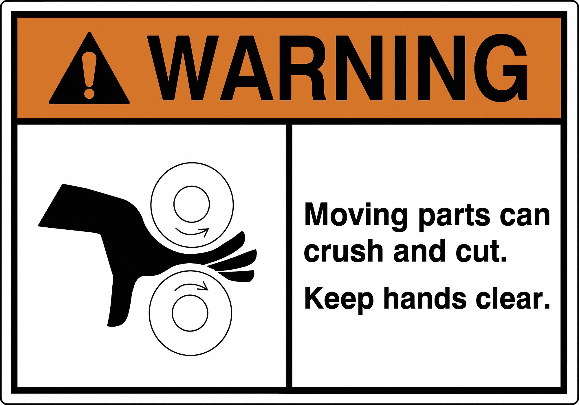 LABEL, POLYESTER, ADHESIVE, 3½X5 IN, 0.005 IN THICK, 5 PK, MOVING PARTS CAN CRUSH & CUT. KEEP HANDS CLEAR. (ROLLER HA...