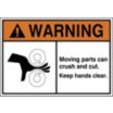 Warning: Moving Parts Can Crush and Cut. Keep Hands Clear. (Roller Hazard Pictogram) Signs