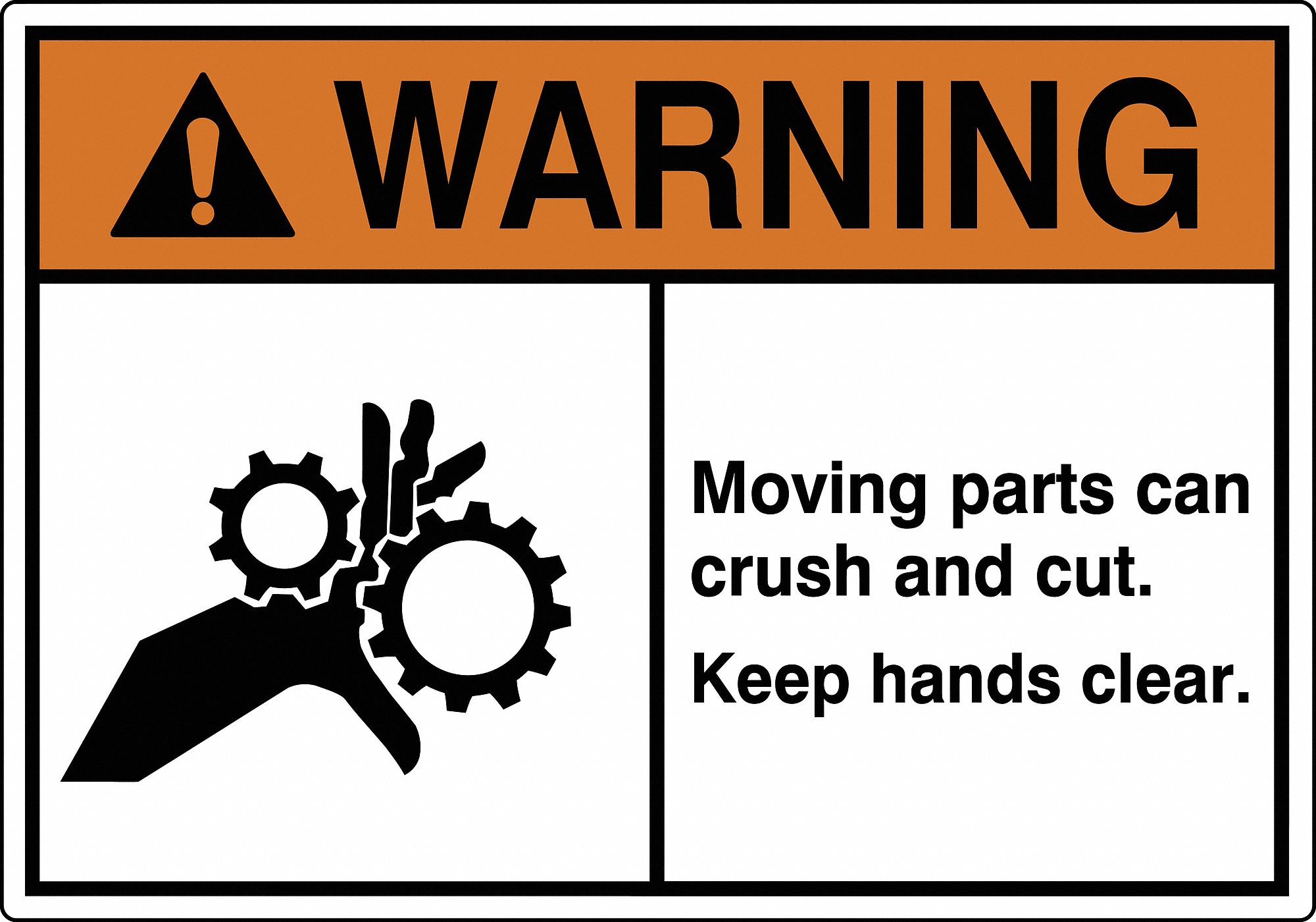 LABEL, POLYESTER, ADHESIVE, 3½X5 IN, 0.005 IN THICK, 5 PK, MOVING PARTS CAN CRUSH & CUT. KEEP HANDS CLEAR. (GEAR HAZA...