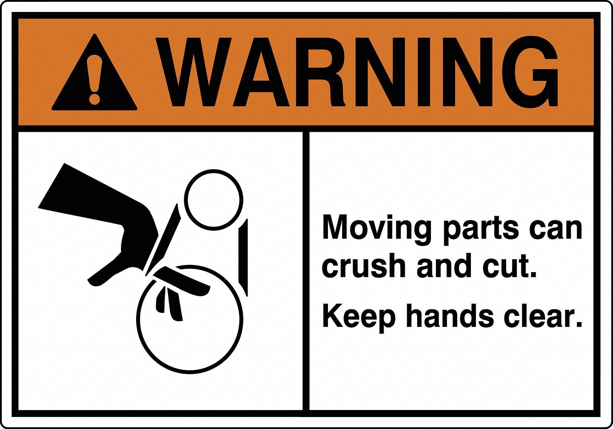 LABEL, POLYESTER, ADHESIVE, 3½X5 IN, 0.005 IN THICK, 5 PK, MOVING PARTS CAN CRUSH & CUT. KEEP HANDS CLEAR. (BELT HAZA...